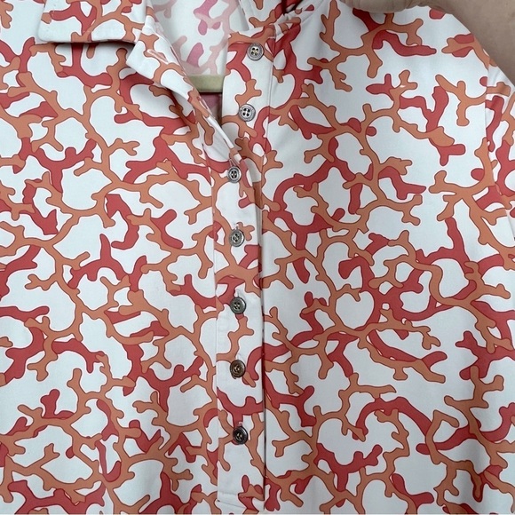 J. McLaughlin coral print short sleeve polo style shirt, size XS. - Picture 4 of 7